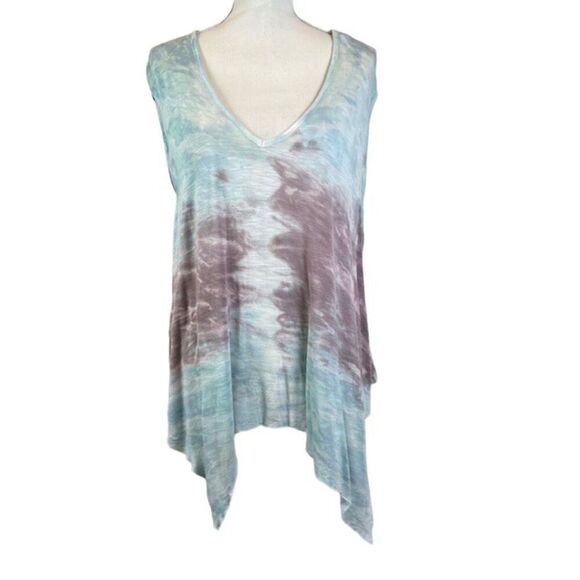 Young Fabulous & Broke Sleeveless Tie Dye Tee Asymmetic Hem Blue Purple Size S - Picture 1 of 9